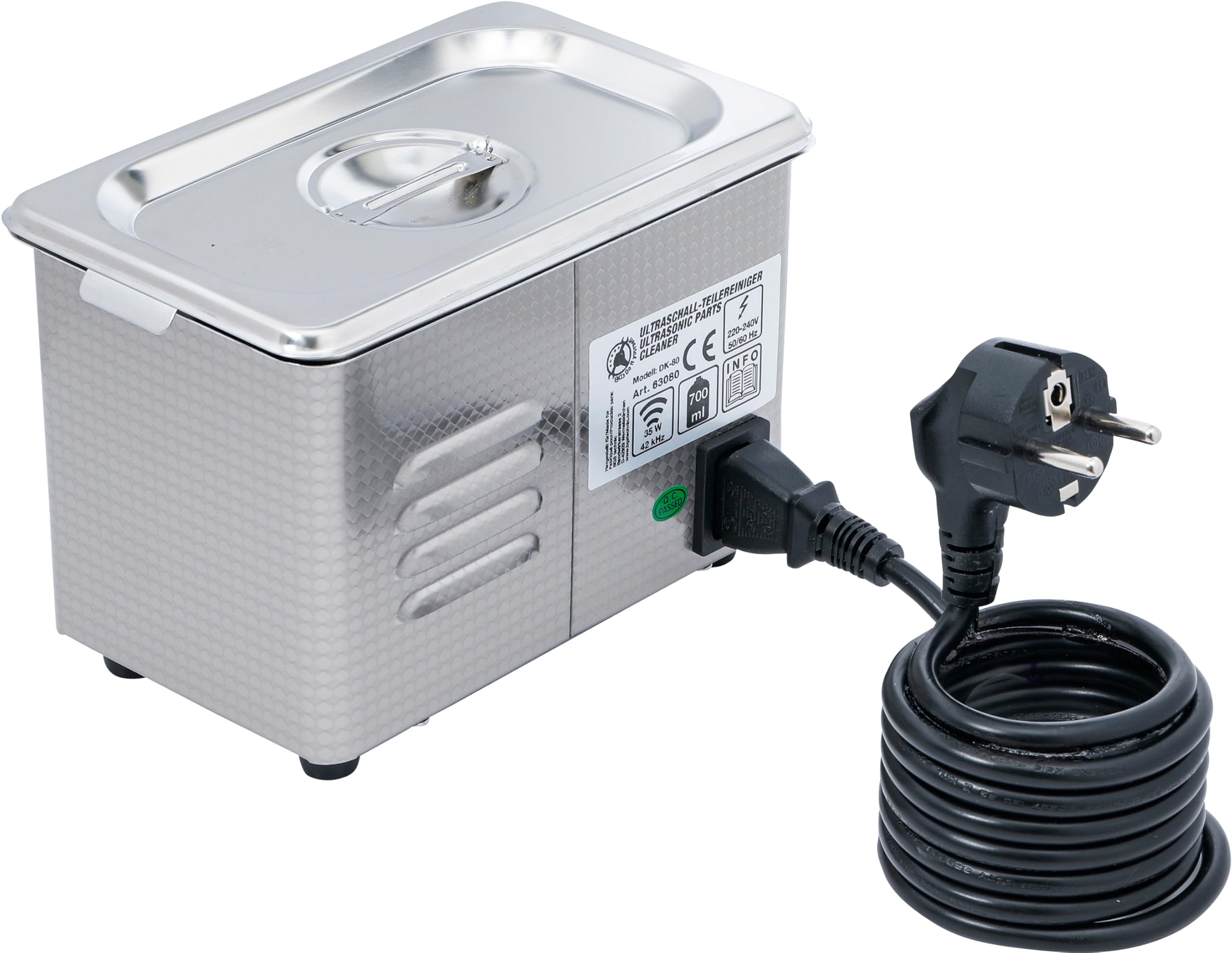 BGS Diy 63080 | Ultraschall-Teilereiniger | 700 ml | 35 W | Edelstahl | 42 kHz | Zeiteinstellung 0 - 30 min | 18 Zeitstufen | für Vergaserteile, Schmuck, Uhrenarmbänder, Münzen
