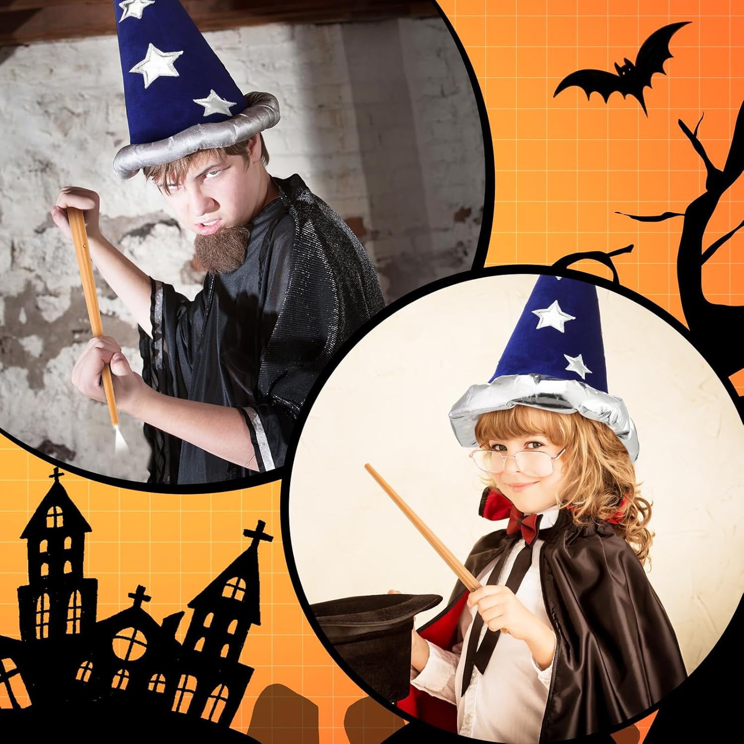 Yahenda 4 Pcs Wizard Halloween Costume Accessories Wizard Hat, Beard, Glasses and Wand Costume for Adult Halloween Cosplay Pretend Play and Party Dress - Image 3