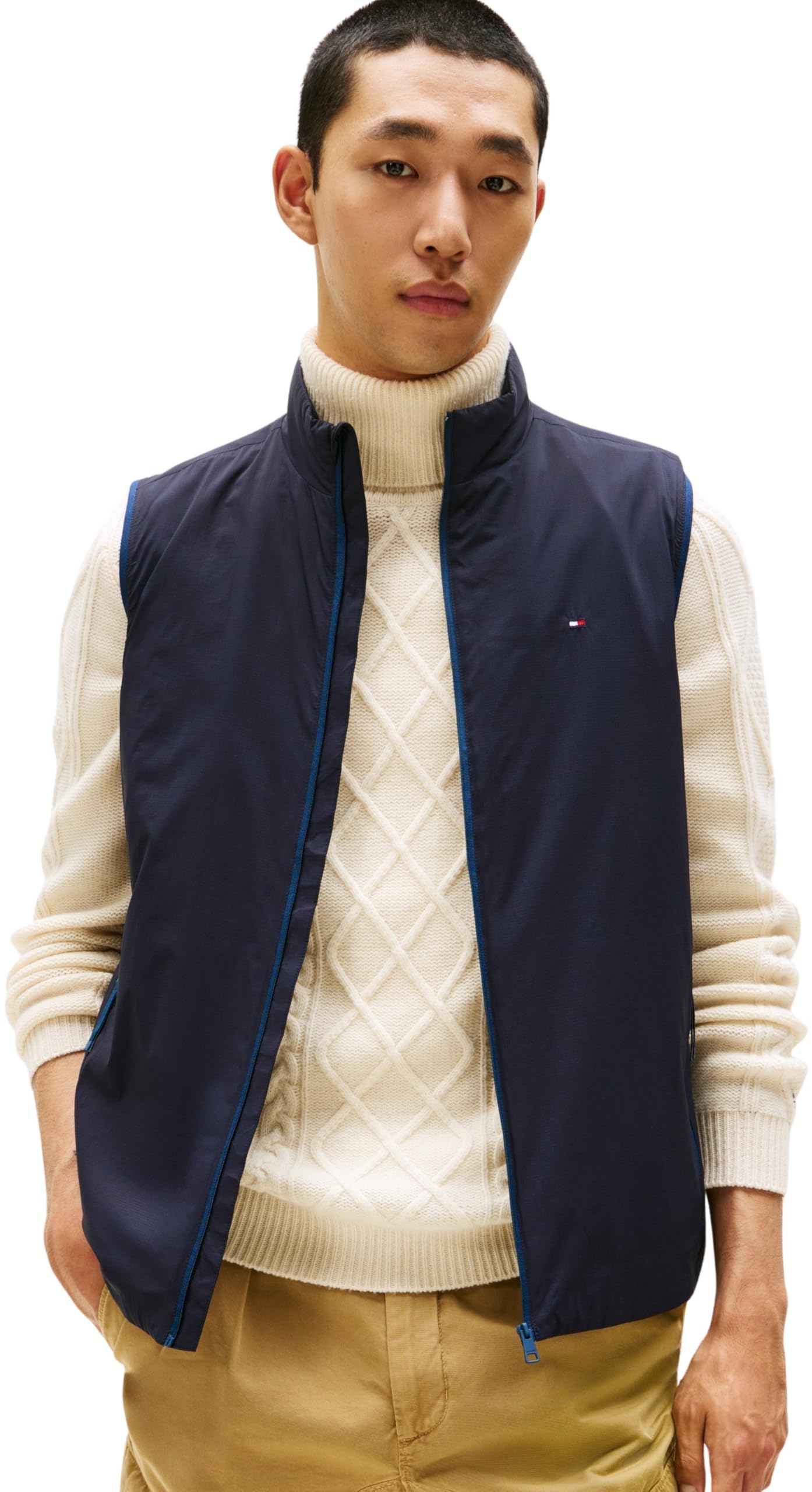 Tommy Hilfiger Men’s Lightweight Gilet with Stand Collar, Blue (Desert Sky), XL