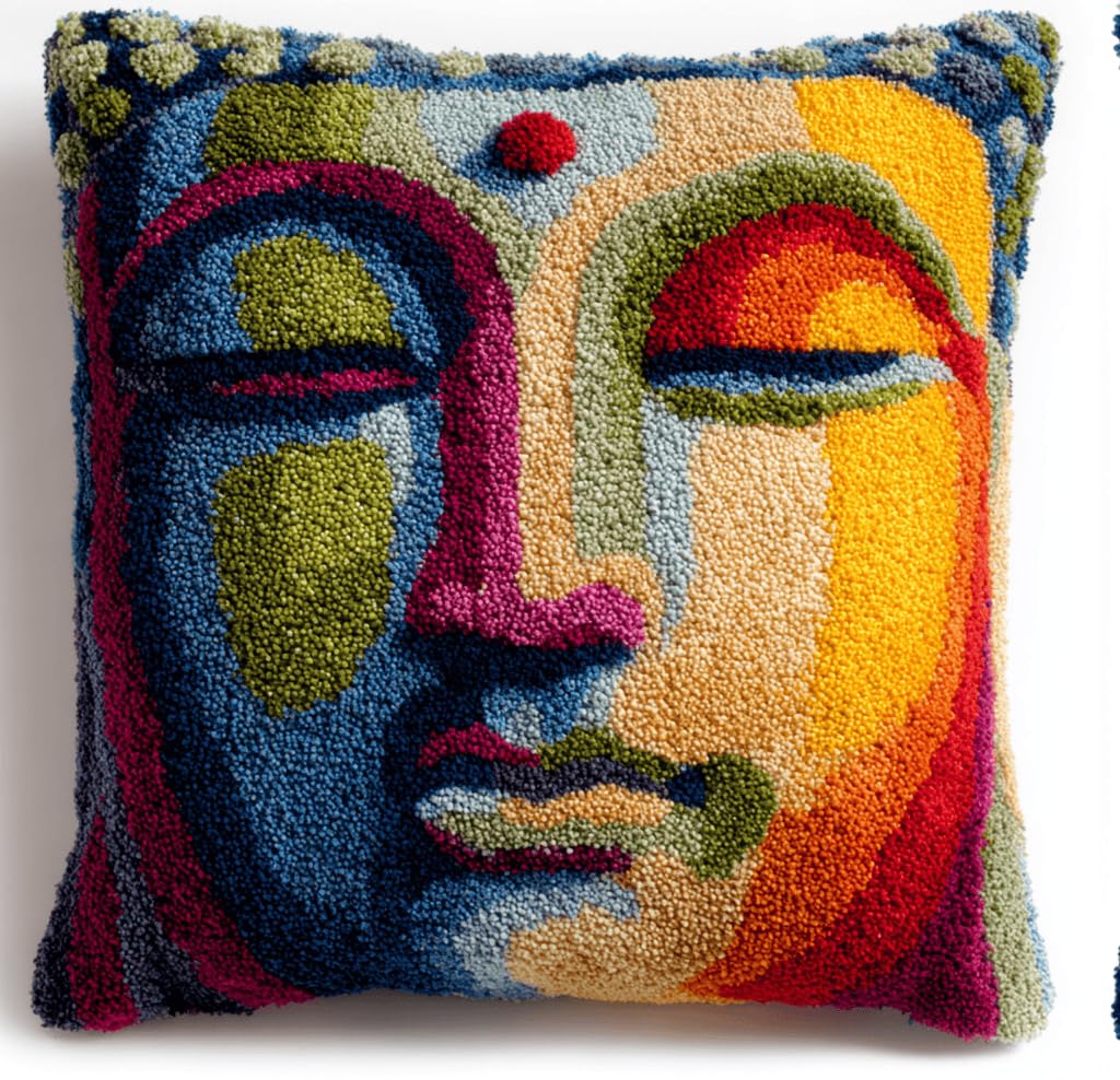 kitphoenix Latch Hook Embroidery Kits Buddha Sofa Cushion Cover 43Cmx43Cm DIY Latch Hook Kits Yarn Kits Pillow Rug Pattern Arts and Crafts Crochet Needlework