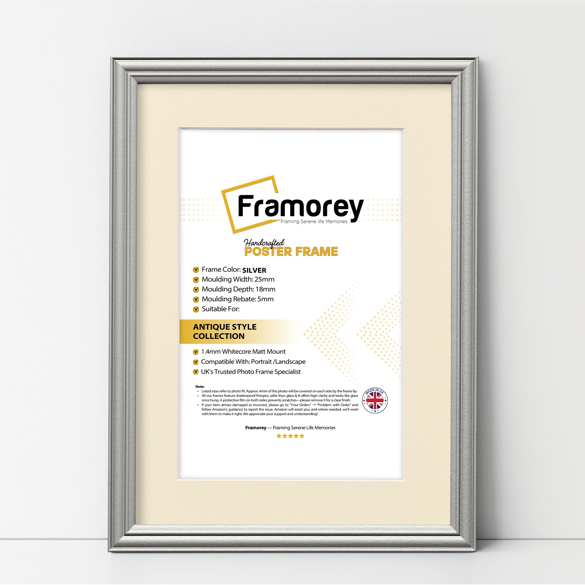 FRAMOREY LW Antique Style Photo Frames 50x60CM Size Silver Picture Frame With 40x50CM Size Ivory Mount, Modern Art Picture Frames, Wall Hanging Poster Frame, Photo Print Frames