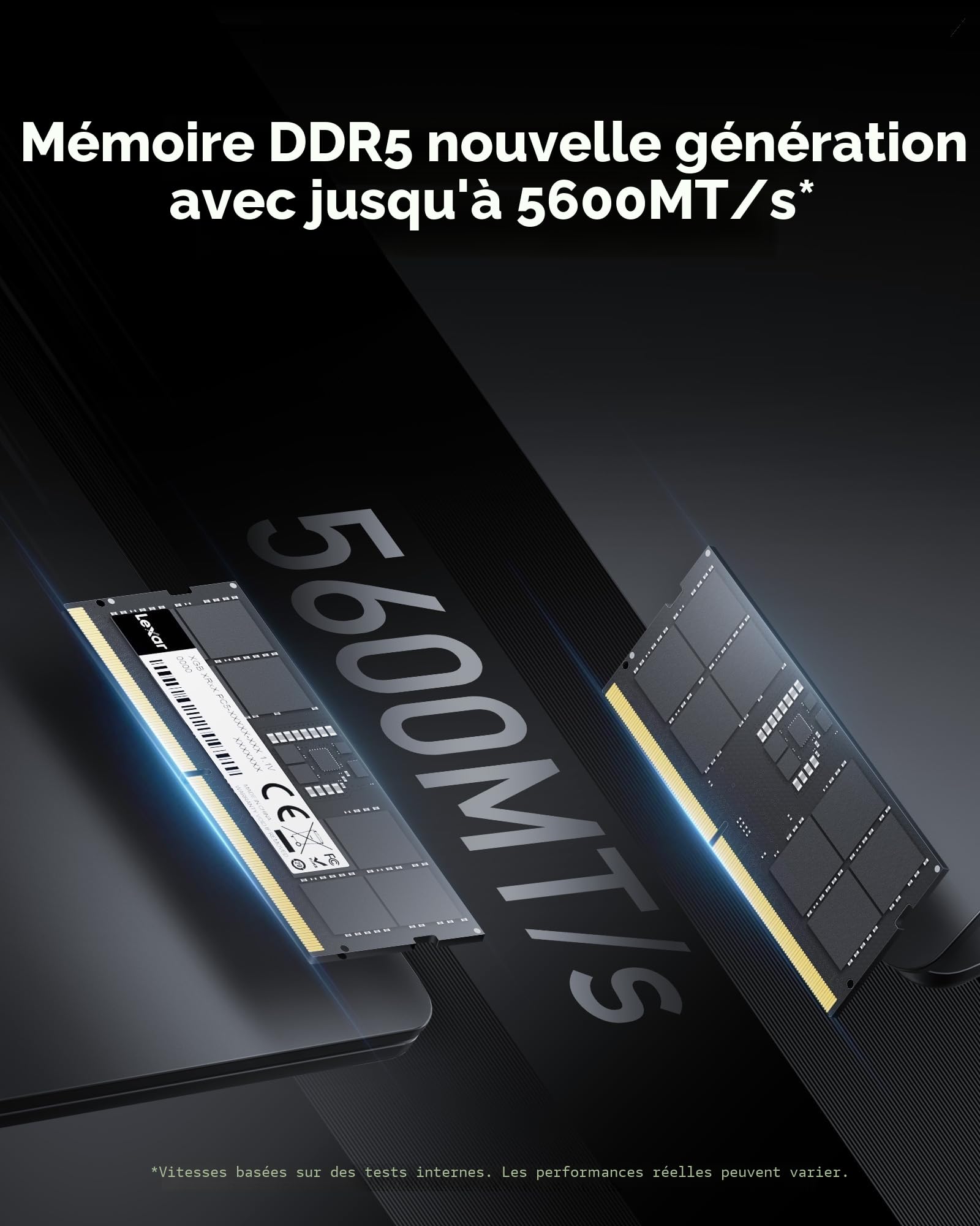Lexar Mémoire RAM SODIMM 32Go DDR5 5600 MHz CL46 262 Broches pour Ordinateur Portable Haute Performance DRAM So-DIMM pour Ordinateur Portable Tout en Un Intel NUC Mini-PC, AI, 1,1 V, CL46-45-45-90