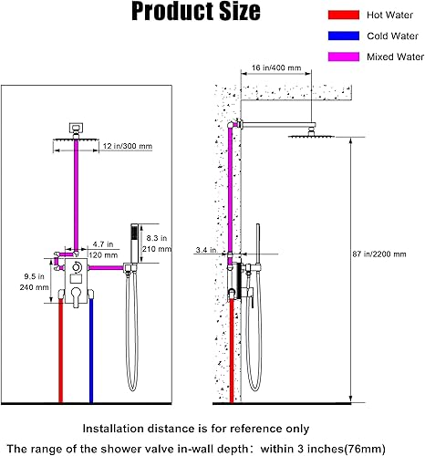 Miniatura 17 de SKOWLL Sistema de cabezal de ducha digital de 12 pulgadas, juego de mezclador de ducha de lluvia para baño, kit de grifo de ducha de montaje