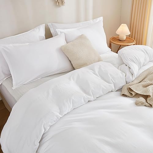 Miniatura 2 de Litanika Funda de edredón de algodón tamaño matrimonial, funda de edredón con textura similar al lino, suave y transpirable, juego de funda de