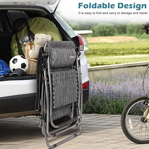 Miniatura 7 de VINGLI Juego de 2 sillas de gravedad cero mejoradas, sillas reclinables plegables para patio trasero, piscina y jardín