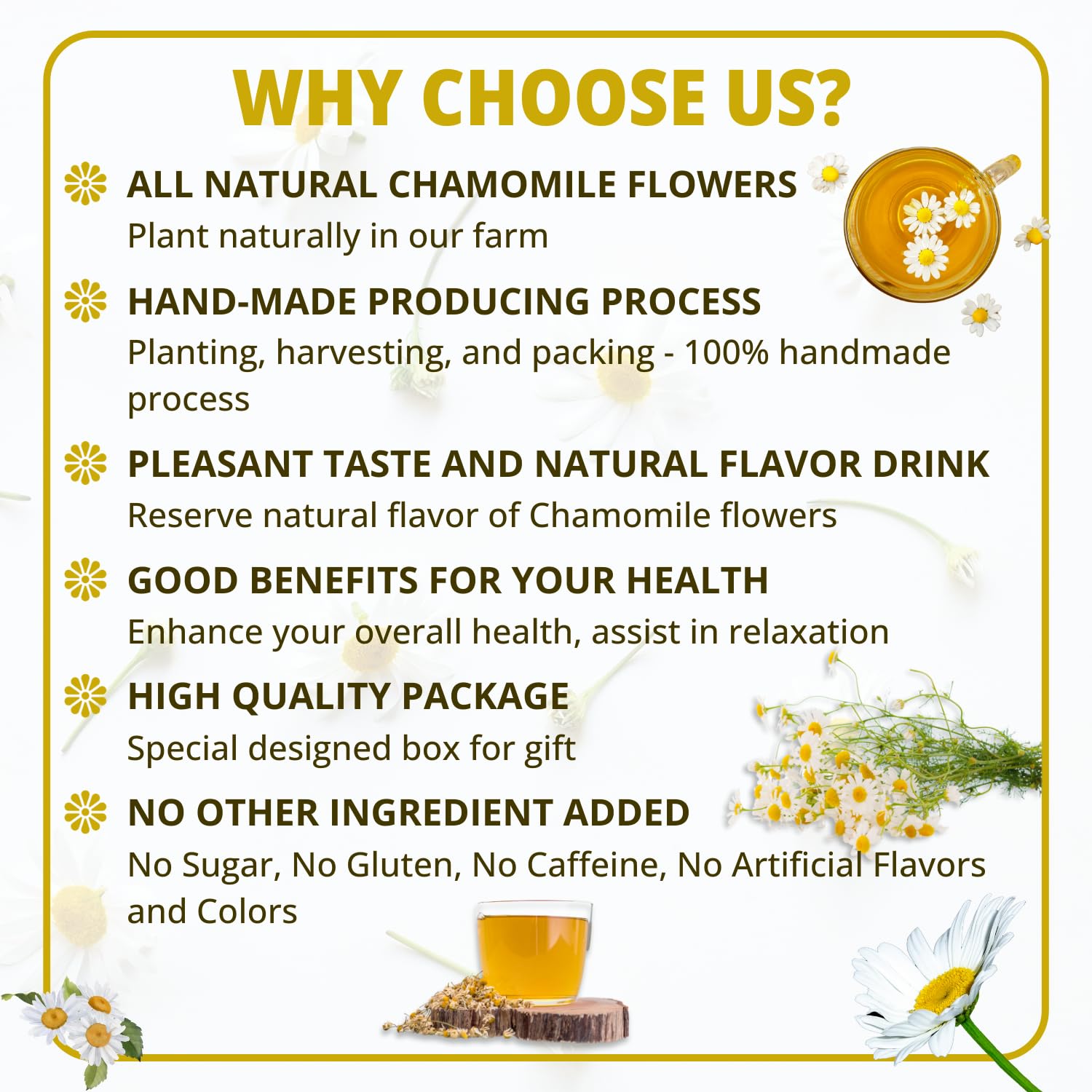 VIDA FARM 125 Chamomile Tea Bags, Natural Chamomile Flowers Tea Bags, Dried Herbal Flowers, Sugar Free, Caffeine Free, Gluten Free