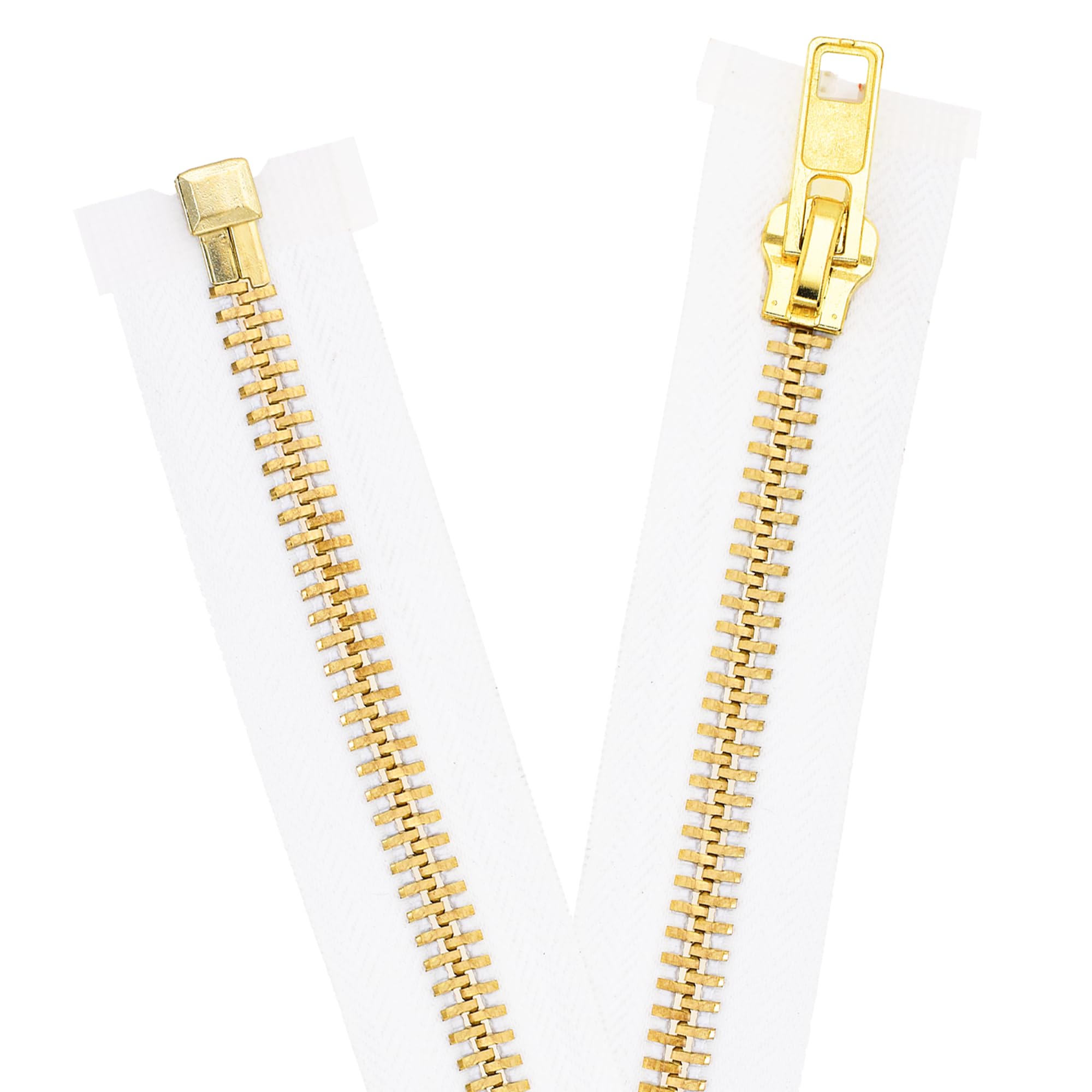 Mandala Crafts 7 Inch Metal Heavy Duty Zippers - #10 White Tape Gold Tone Metal Separating Zippers for Sewing Jacket Coat Upholstery