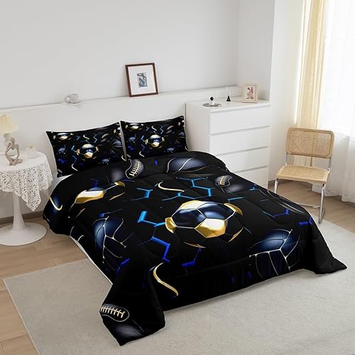 Miniatura 3 de Manfei Juego de edredón de fútbol tamaño Queen, juego de ropa de cama deportiva de fútbol americano de 3 piezas para niños y adolescentes,