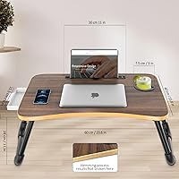 Vista 5 de Zapuno Mesa de cama plegable para laptop, mesa multifunción con cajón de almacenamiento y soporte para botella de agua, bandeja de servir mesa