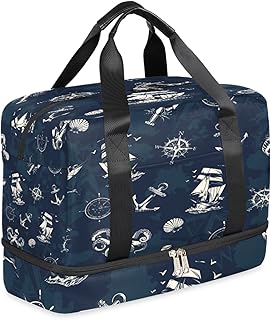 Borsone sportivo con scomparto per scarpe Conchiglia Ancora Bussola Polpo Barca a vela Palestra Tote Bag Borsone da viaggio leggero Borse da notte impermeabili per uomini e donne