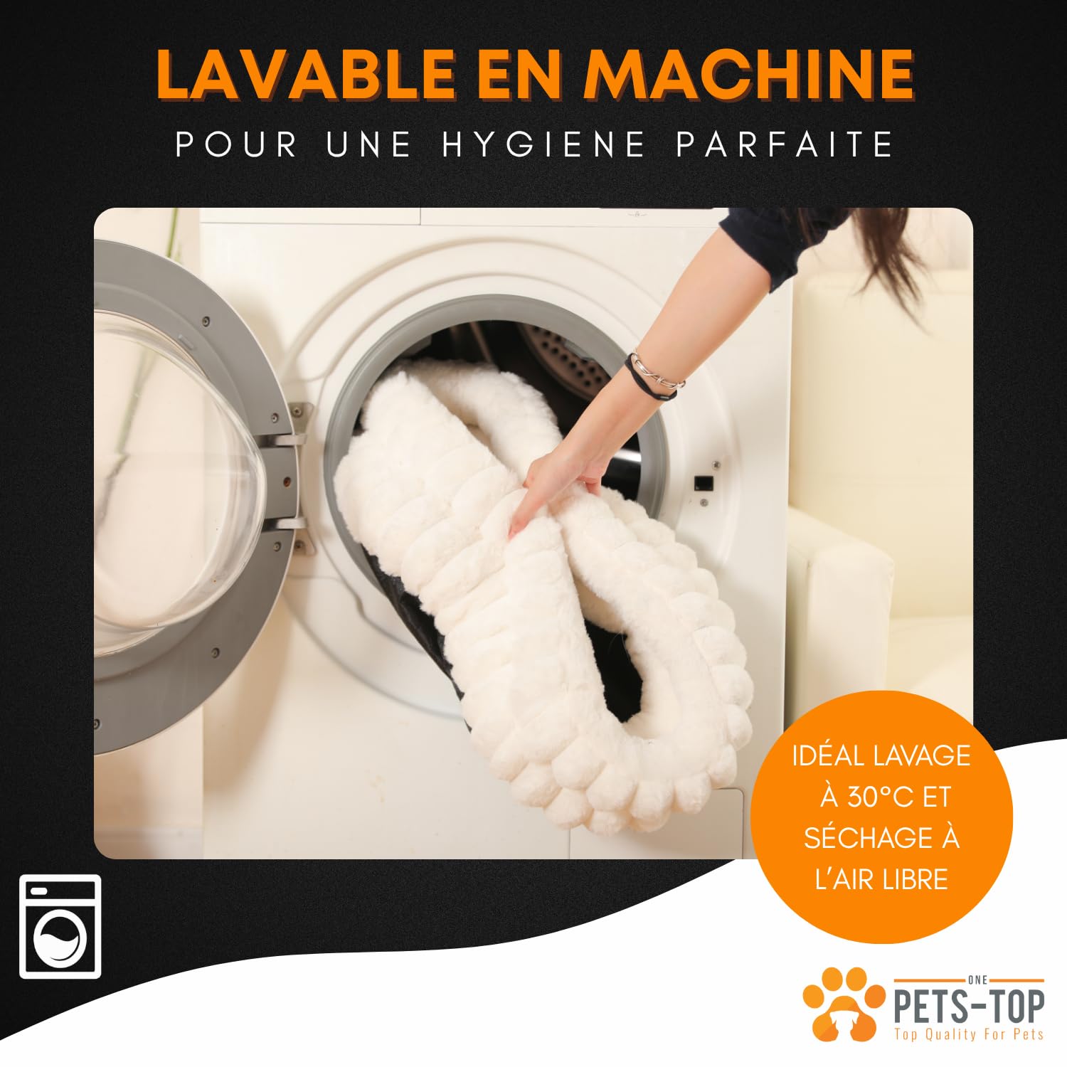 One PETS-TOP Panier Chat Moelleux – Coussin Chat ou Petit Chien Doux et Confortable – Cat Bed Antistress – Couchage Apaisant Rond et Chaud (Blanc, 50 cm)