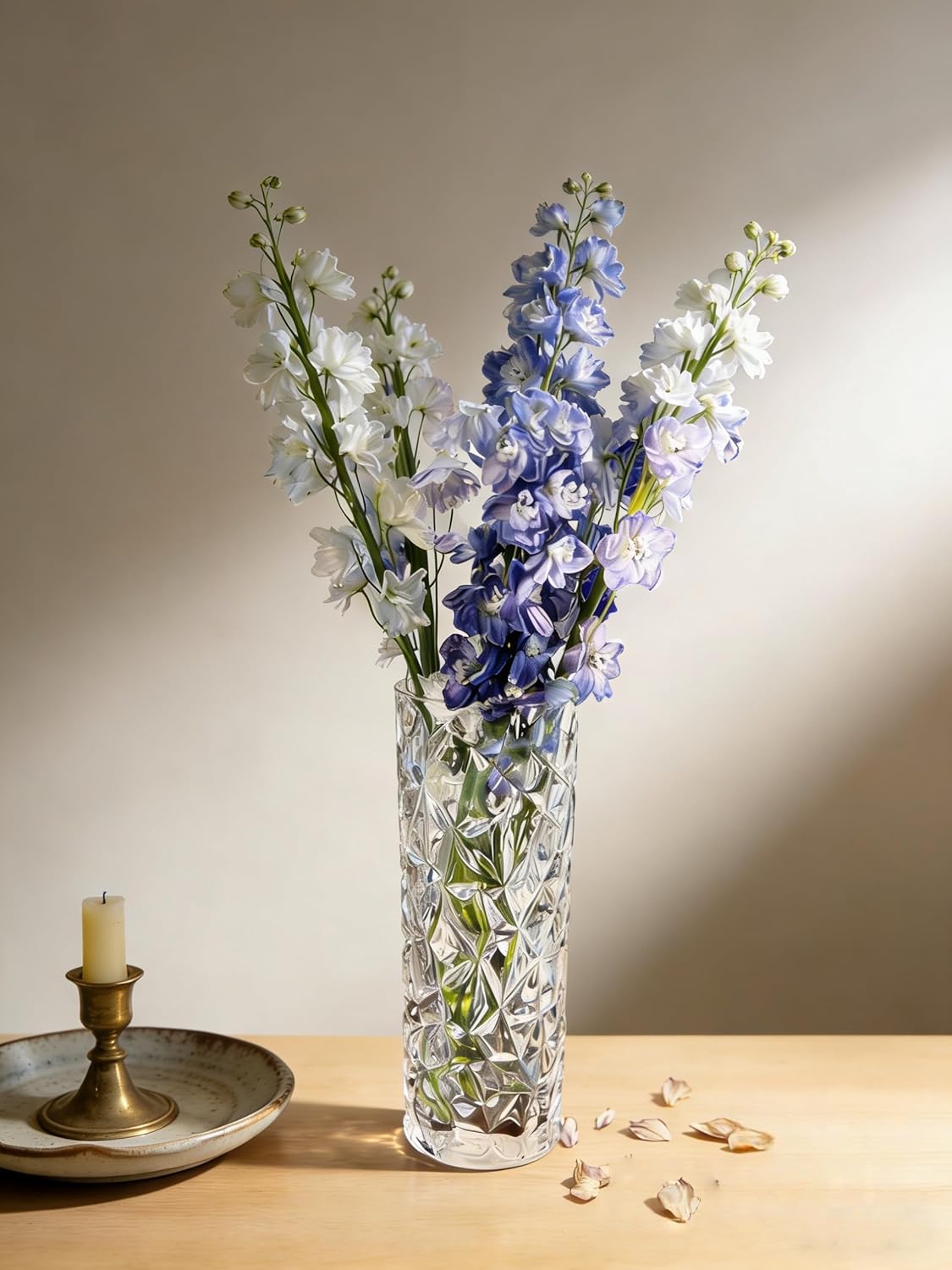 10” Tall Clear Crystal Glass Vase for Flowers – Heavy Thick Decorative Vase for Dining Table, Living Room & Wedding Centerpiece, Modern Home Decor