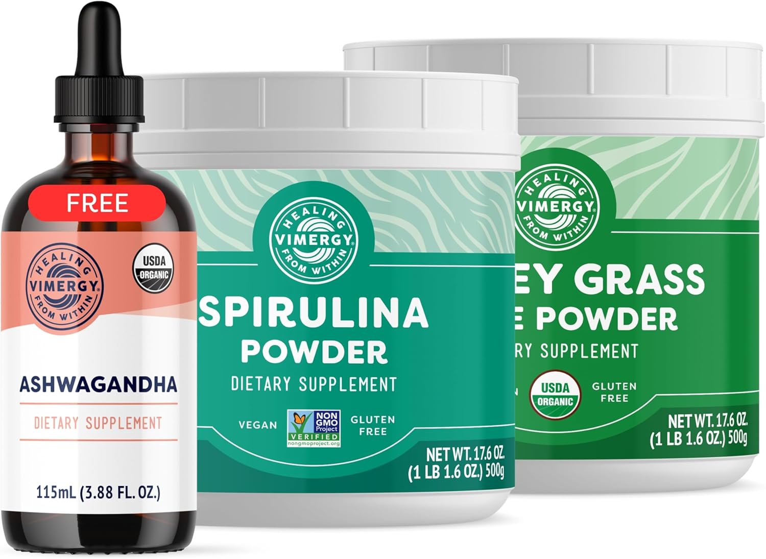 Vimergy USDA Organic Barley Grass Juice Powder, 62 Servings and Natural Spirulina