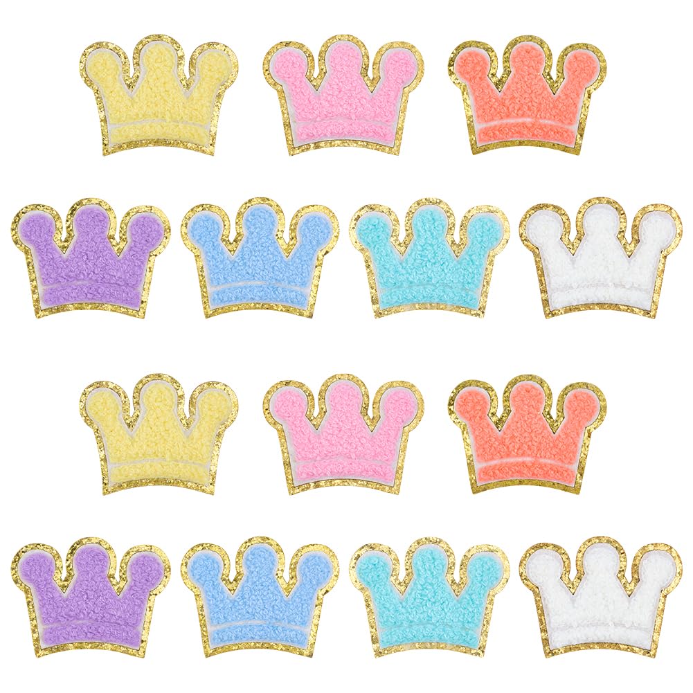 MAYJOYDIY Chenille-Patch-Set mit niedlichem Kronen-Motiv, glitzernd, goldene Kanten, zum Aufbügeln und Reparieren von Kleidung, Jacken, Kleid, Jeans, DIY-Zubehör, 14 Stück