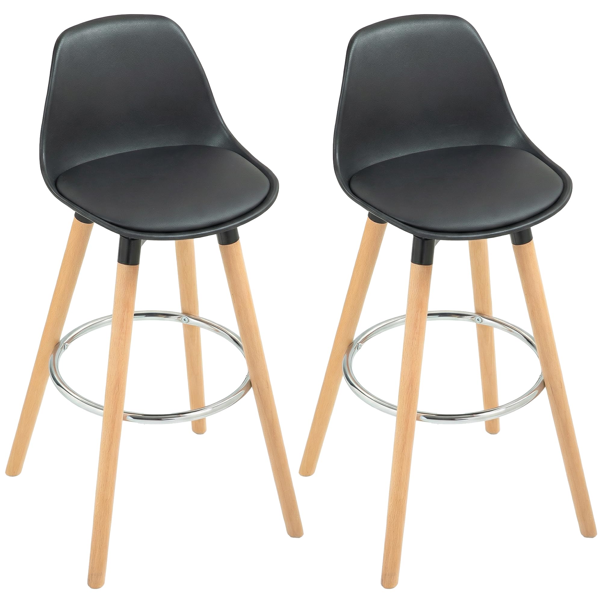 HOMCOM Lot de 2 Tabourets de Bar, Pieds en Bois, Style Moderne, Noir