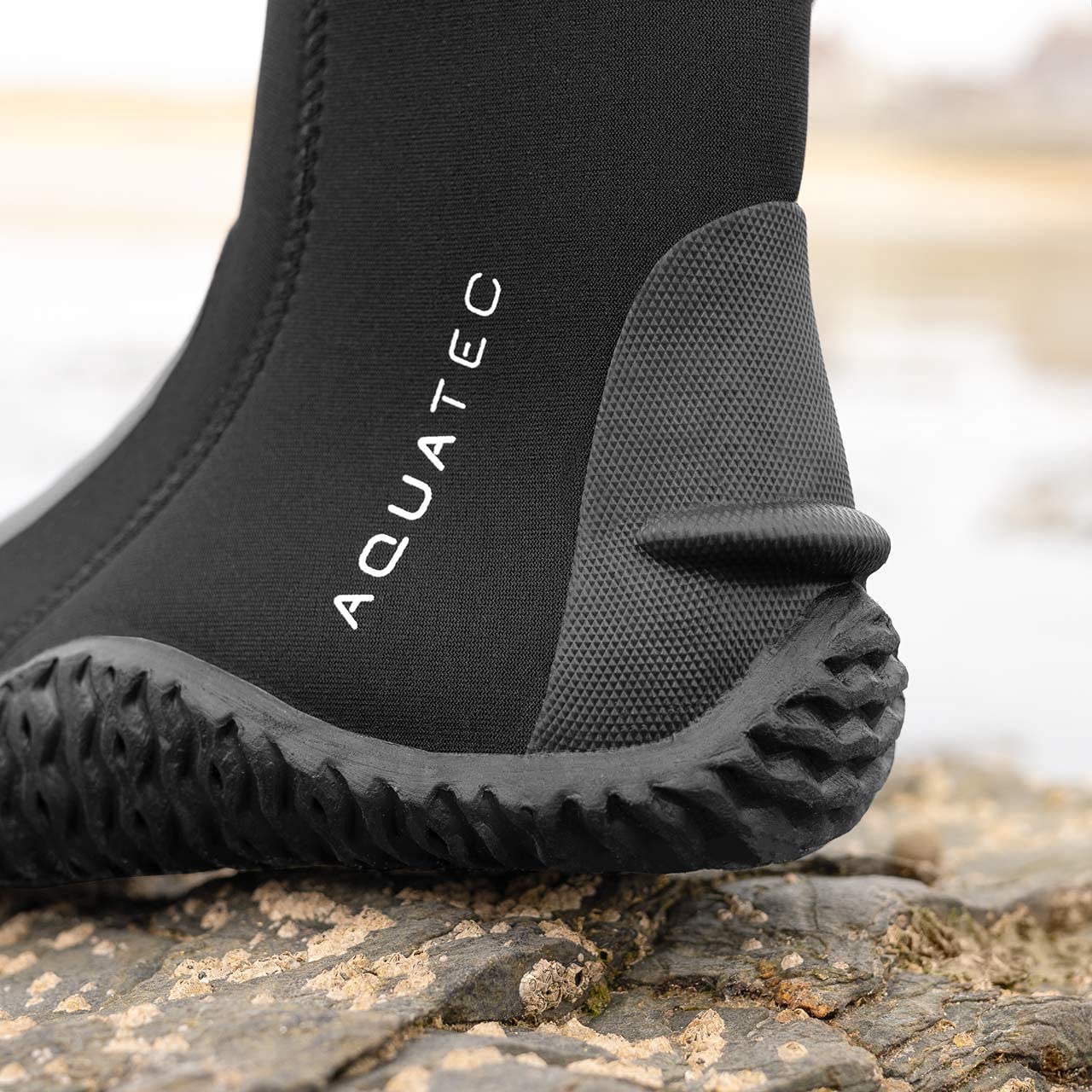AQUATEC Stivali in Neoprene 5mm - Scarponi Muta Unisex | Punta E Tallone Rinforzati - Zip Laterale Robusta | Suola Antiscivolo | Protezione Contro Oggetti Appuntiti | Calzatura Sub