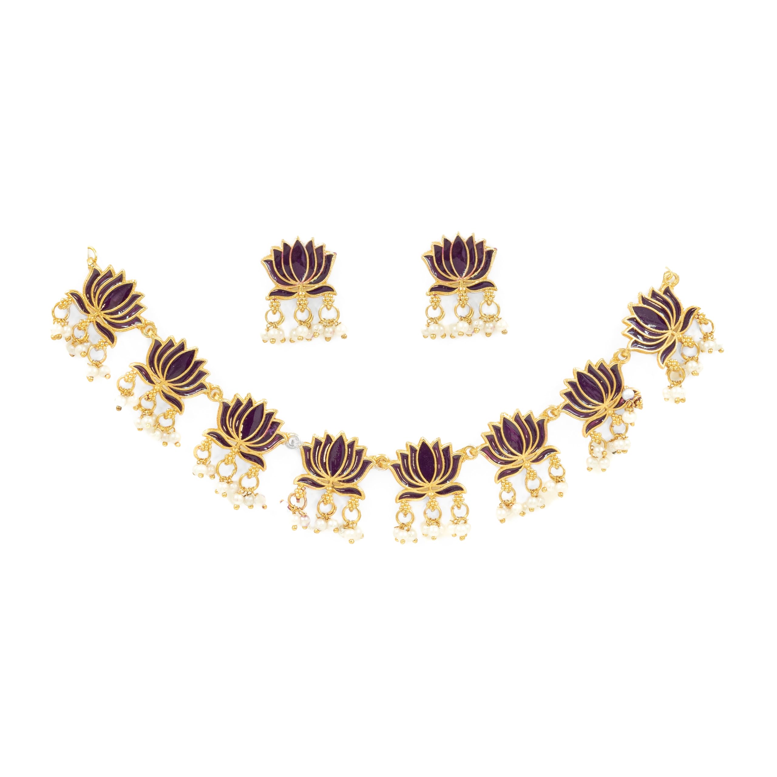 Lotus Necklace Set With Earrings For Women & Girls-picture-51