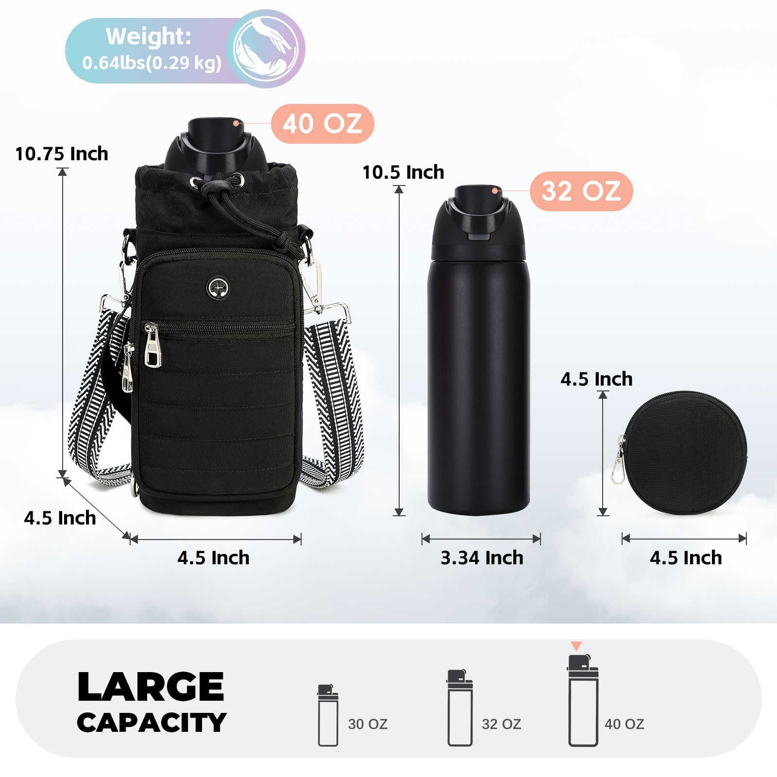 Wasserflaschenhalter mit Gurt, 907.2 g 1,134.0 g Isolierte Wasserflaschen-Tragetasche mit Handyfach für Spaziergänge, Wandern, Wasserflaschenträger mit Gurt