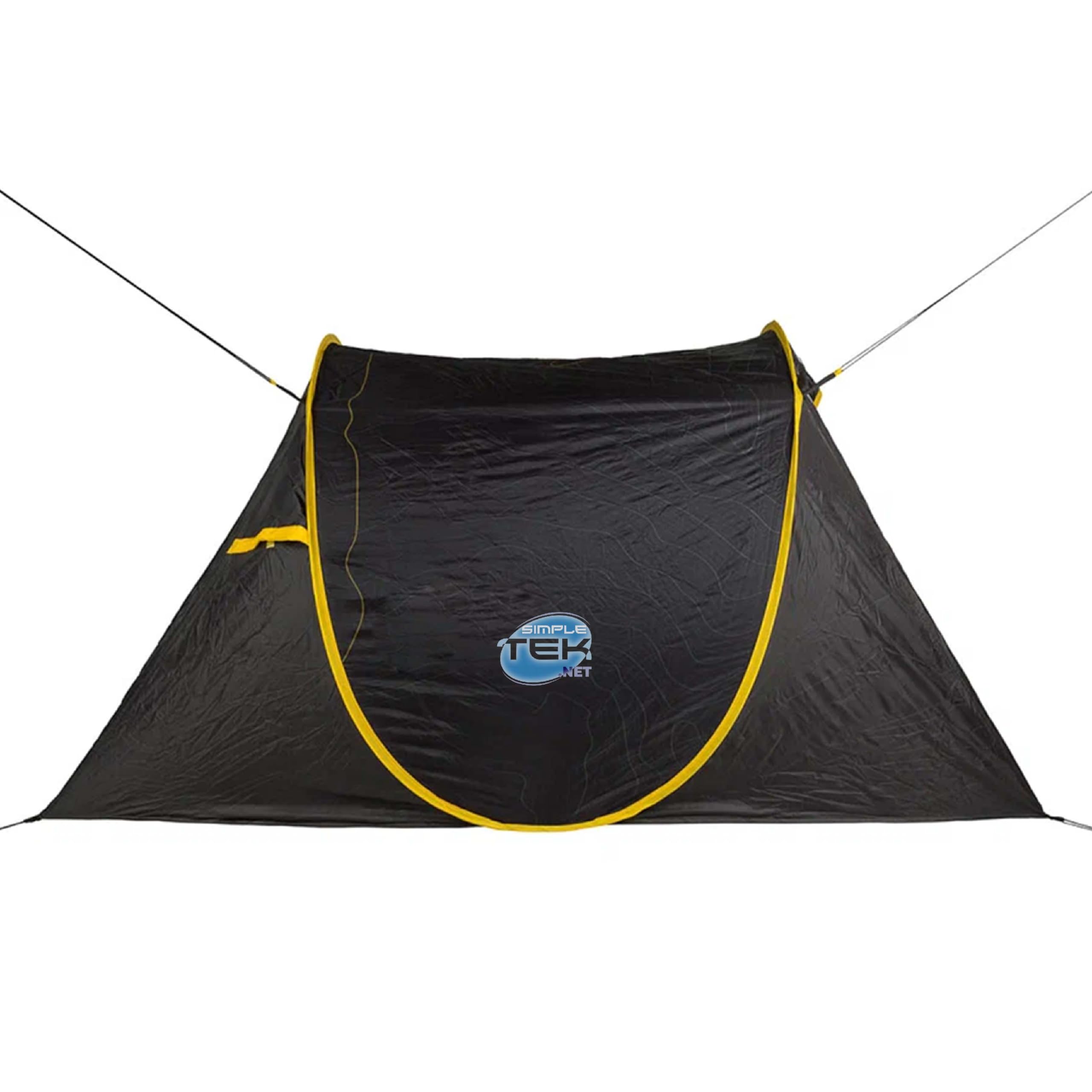 Simpletek – Tenda da Campeggio Pop Up a Igloo per 2 Persone | Facile da Montare con Pop-Up Veloce | Impermeabile, Parasole, 3 Punti di Ventilazione | Nero e Giallo