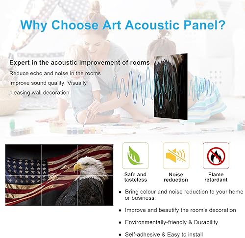 Miniatura 6 de Paneles acústicos artísticos, paquete de 6 pinturas autoadhesivas de pared grandes para decoración de pared, paneles absorbentes de sonido para