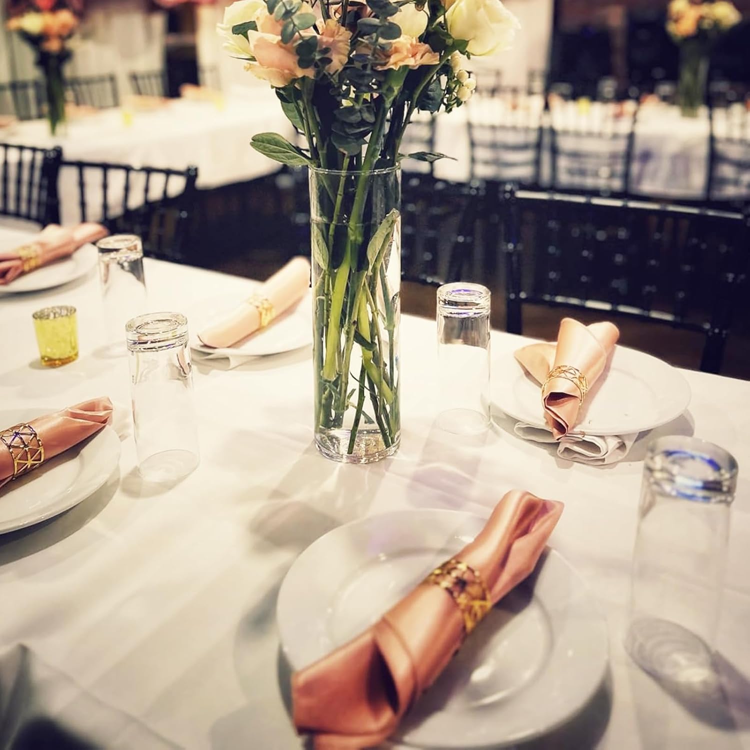 Set of 100 Napkin Rings Gold Metal Hollow Out Napkin Ring, Metal Napkin Rings Dinner Banquet Serviette Decor, Dining Table Setting for Thanksgiving Christmas Halloween Holiday Wedding Party