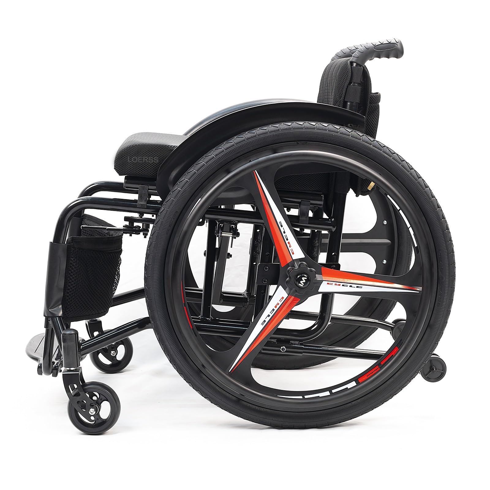 Sedia a rotelle pieghevole, ultra leggera, per il trasporto, portatile, semovente, in lega di alluminio, con sistema anti-ribaltamento, capacità di carico 100 kg, colore: nero A