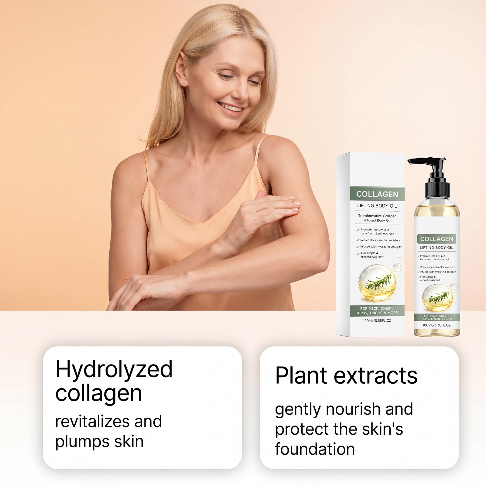 Olio per il corpo sollevante al collagene dopo la doccia, leggero e non grasso, per tutti i tipi di pelle, trattamento idratante anti-invecchiamento per donne e uomini, per una pelle più liscia e dura
