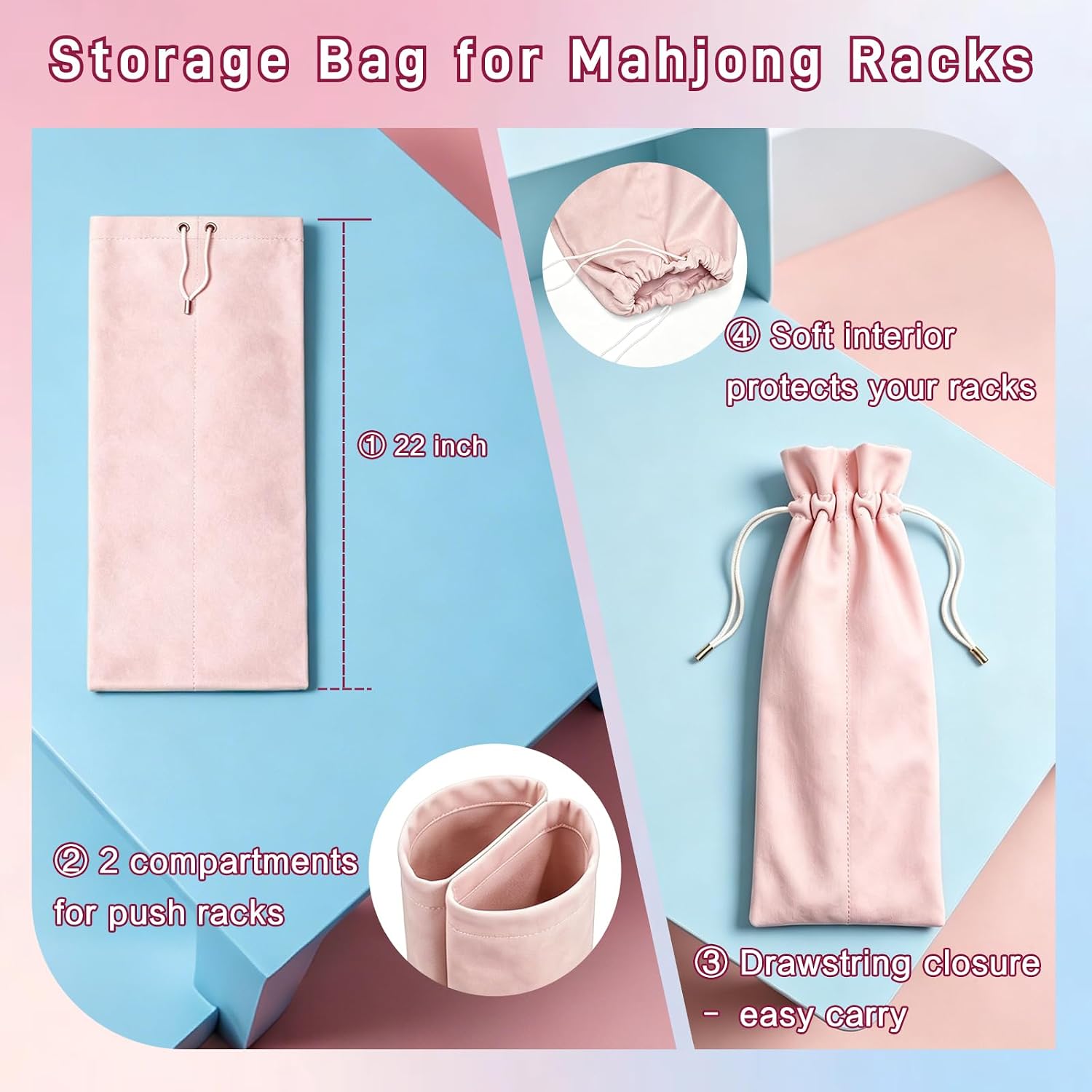 Mahjong Racks with Pushers 4PCS Set Storage Bag 2 Compartments 18.5 inch Clear Acrylic Mah Jongg Accessories All-in-One Travel Gifts, Clear image 3
