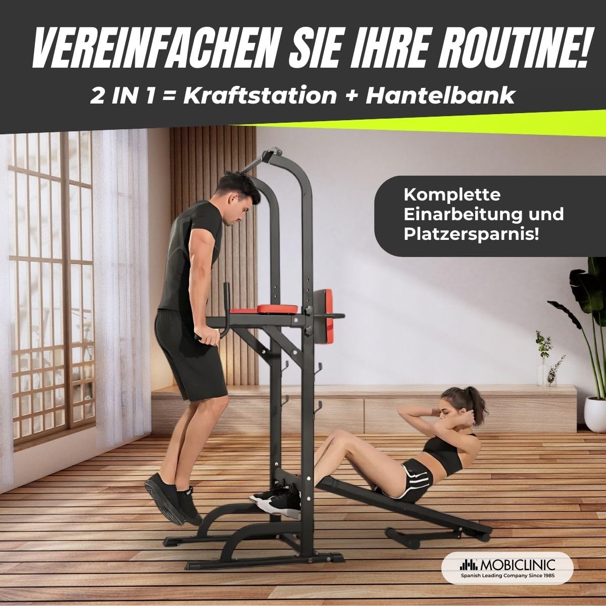 Mobiclinic®, Krafttrainingsstation, 9 in 1, Klappbar, mit Klimmzugstange