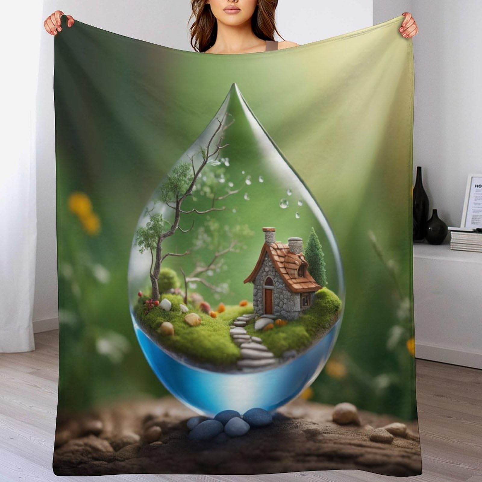 Couverture Polaire gouttelettes d'eau : plaid en flannel moelleuse de 150x200cm pour lit et canapé
