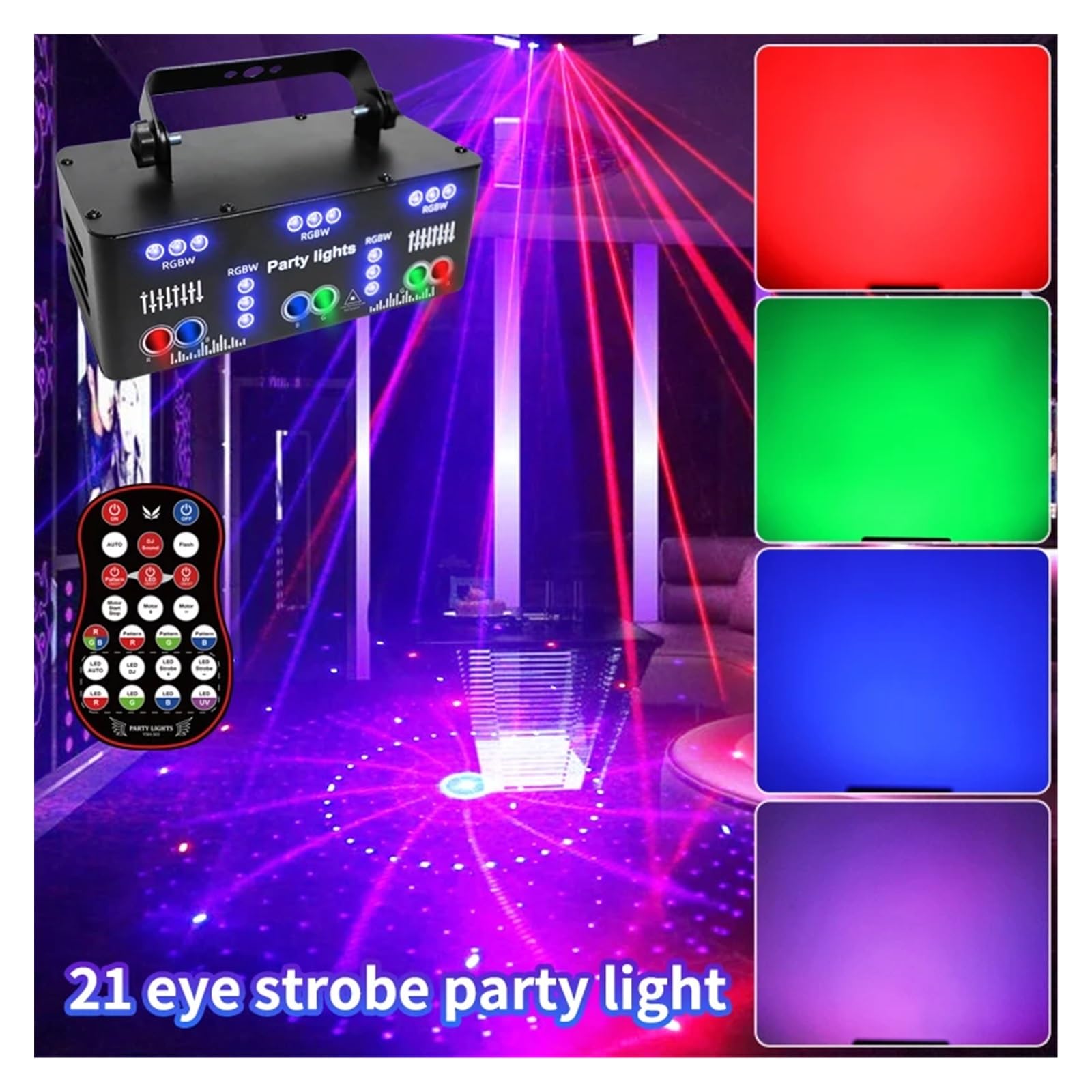 Proyector de Haz de luz Negro for DJ, 21 Ojos, DMX, estroboscópico Remoto, Efecto RGB, for Escenario, Navidad, Club, Fiesta, Vacaciones, Halloween IluminacióN DJ En Escenarios