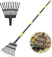 Bird Twig Heavy Duty Metal Leaf Rake - 8.5" Narrow Head, 6ft Adjustable Handle for Kids Adults, Lawn Yard Shrub Garden Rake