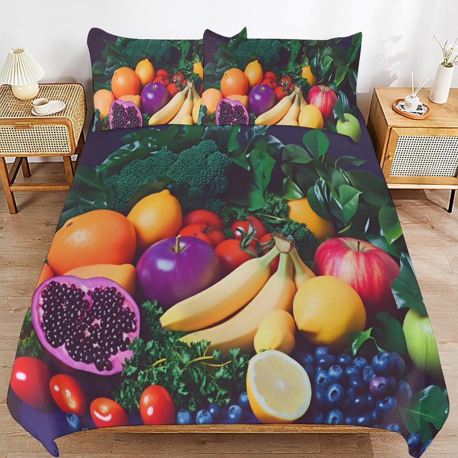 Housse de couette 140x200 fruits tropicaux 3D en microfibre avec 2 taies