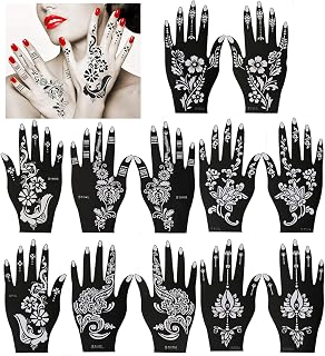 Konsait 12 Sheets Black Tattoo Stencils, Temporary Tattoo Kit Templates, Indian Arabian Tattoo Supplies for Islamic Muslim Eid Hand Body Art Paint for Diwali Holi