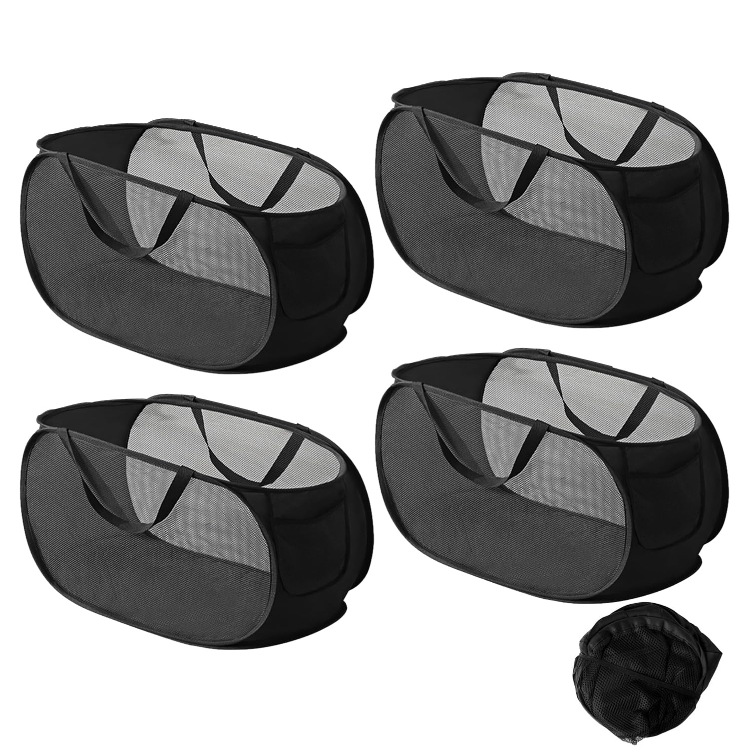 2 Pièces Panniers à Linge Pliable, 36 x 36 x 58 Cm, Pop Up Laundry Basket Hamper, Panier à Linge Pliable Pop-Up, En Maille Filet Avec Poignée, Pour le Changement Des Vêtements - Noir (Noir)