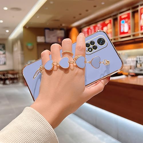 Miniatura 2 de Wousunly Funda compatible con Redmi Note 11S de silicona con correa de muñeca de corazón y cadena, chapado para Xiaomi Redmi Note 11, funda delgada