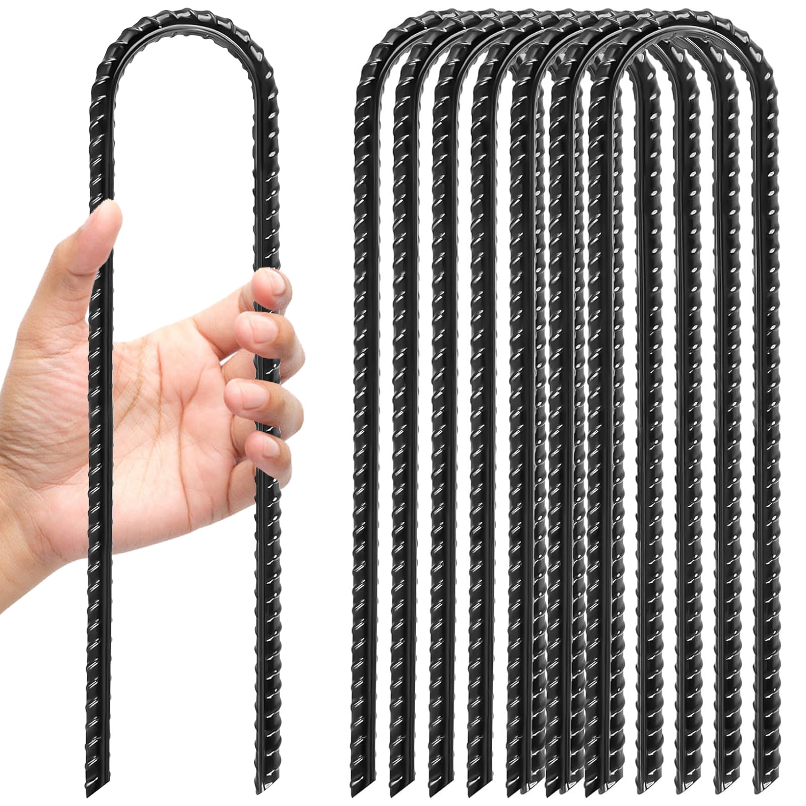 8 Pièces Sardines de Fixation en Acier Galvanisé 30cm - Piquets de Tente/Sol en U Résistants avec Crochets, pour Camping, Balançoire, Auvents, Trampoline