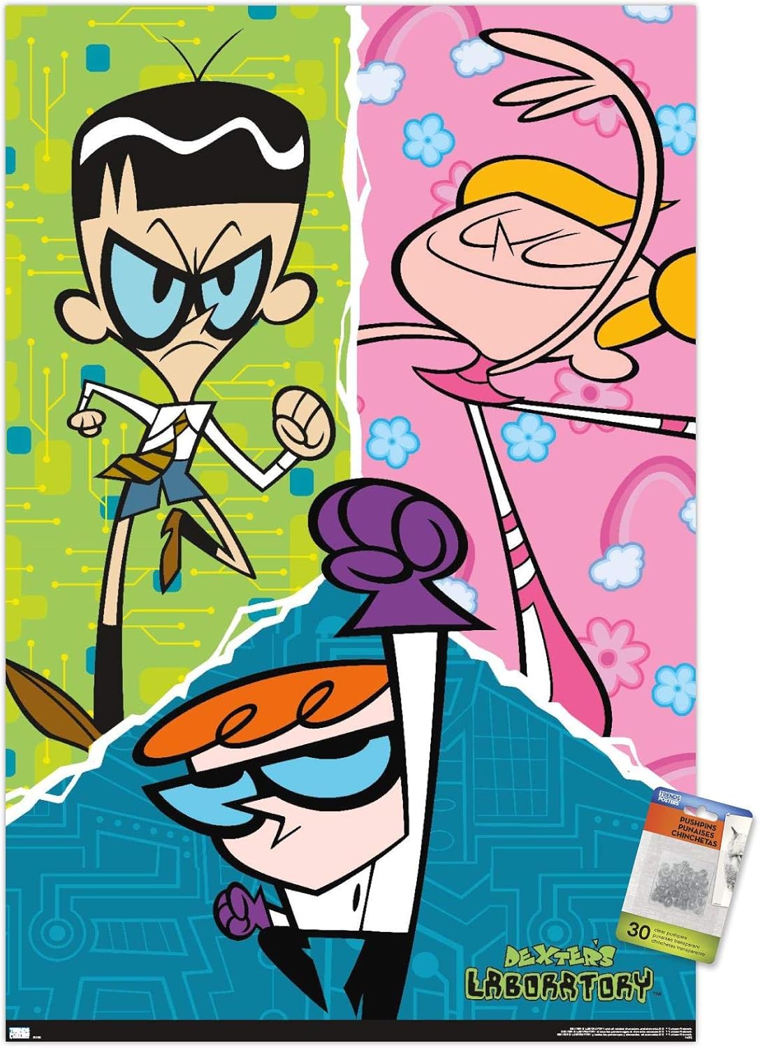 Trends International Dexter's Laboratory - Group Wall Poster, 22.37" x 34.00", Premium Poster & Push Pin Bundle