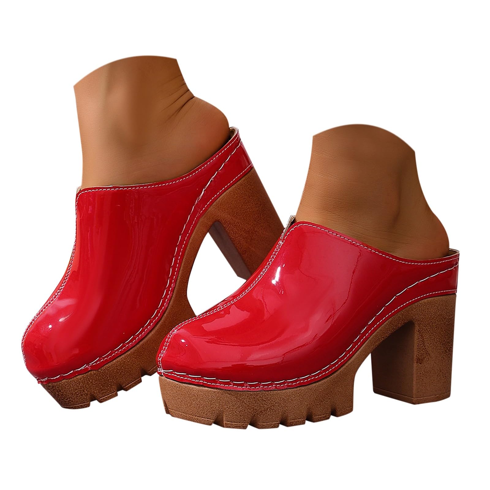 Generisch Zoccoli da donna chiusi, in pelle, con tacco a blocco, plateau | Sandali, eleganti sandali con tacco, antiscivolo, in legno, comodi, impermeabili, scarpe da giardino per giardino e spiaggia