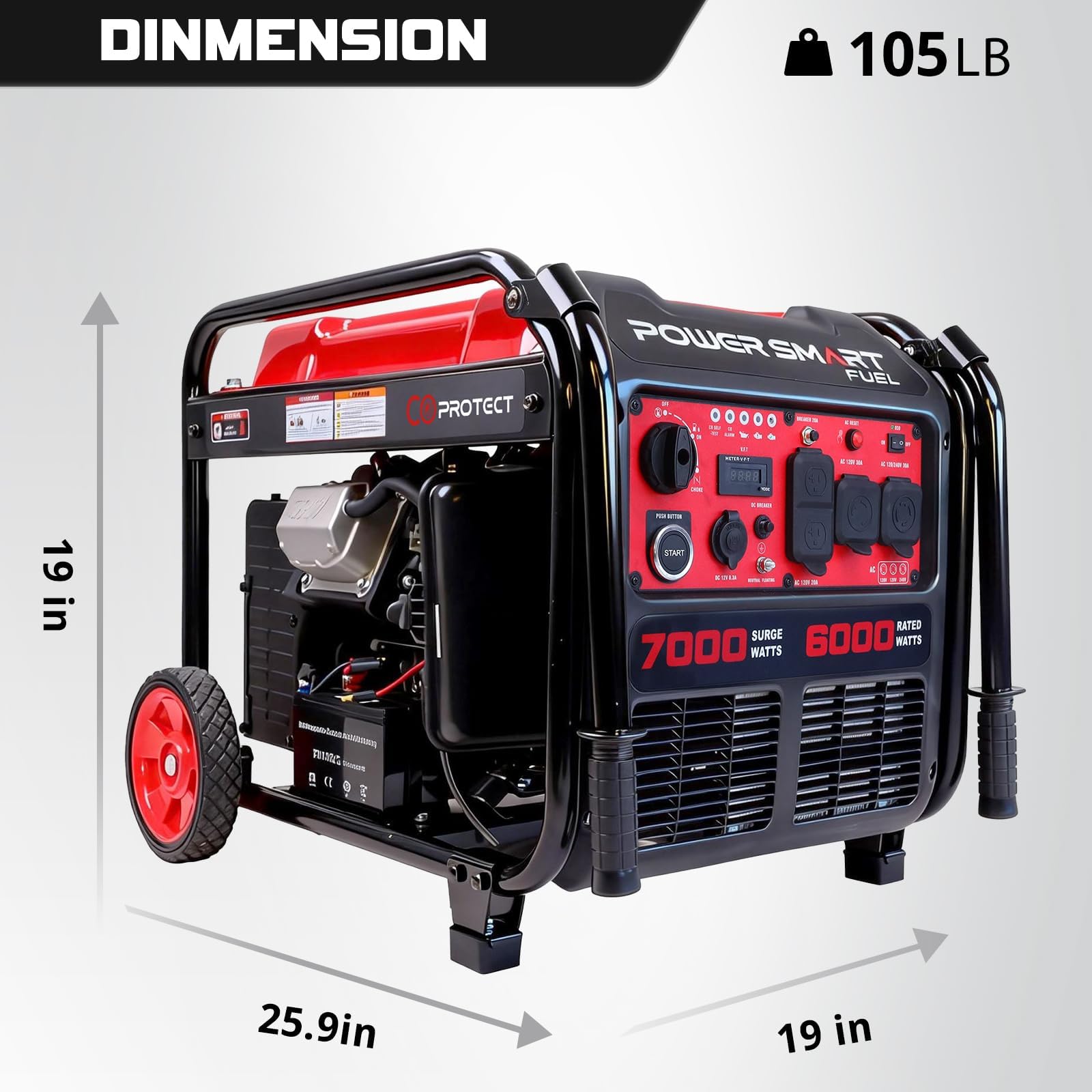Generador de inversor de marco abierto de 7000 vatios, generador portátil de arranque eléctrico para el hogar backup y campista camping - gas alimentado, 120V/240V doble voltaje, energía limpia para