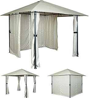 Mendler Pergola HWC-J63, Garten Pavillon Terrassenüberdachung mit Seitenwand, 3x3m - Creme-beige
