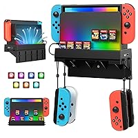 Vista 1 de Switch Wall Mount for Nintendo Switch and Switch OLED,Game Holder Stand with RGB Light,Console Shelf for Charging Dock,7 Game Card,4 Controller