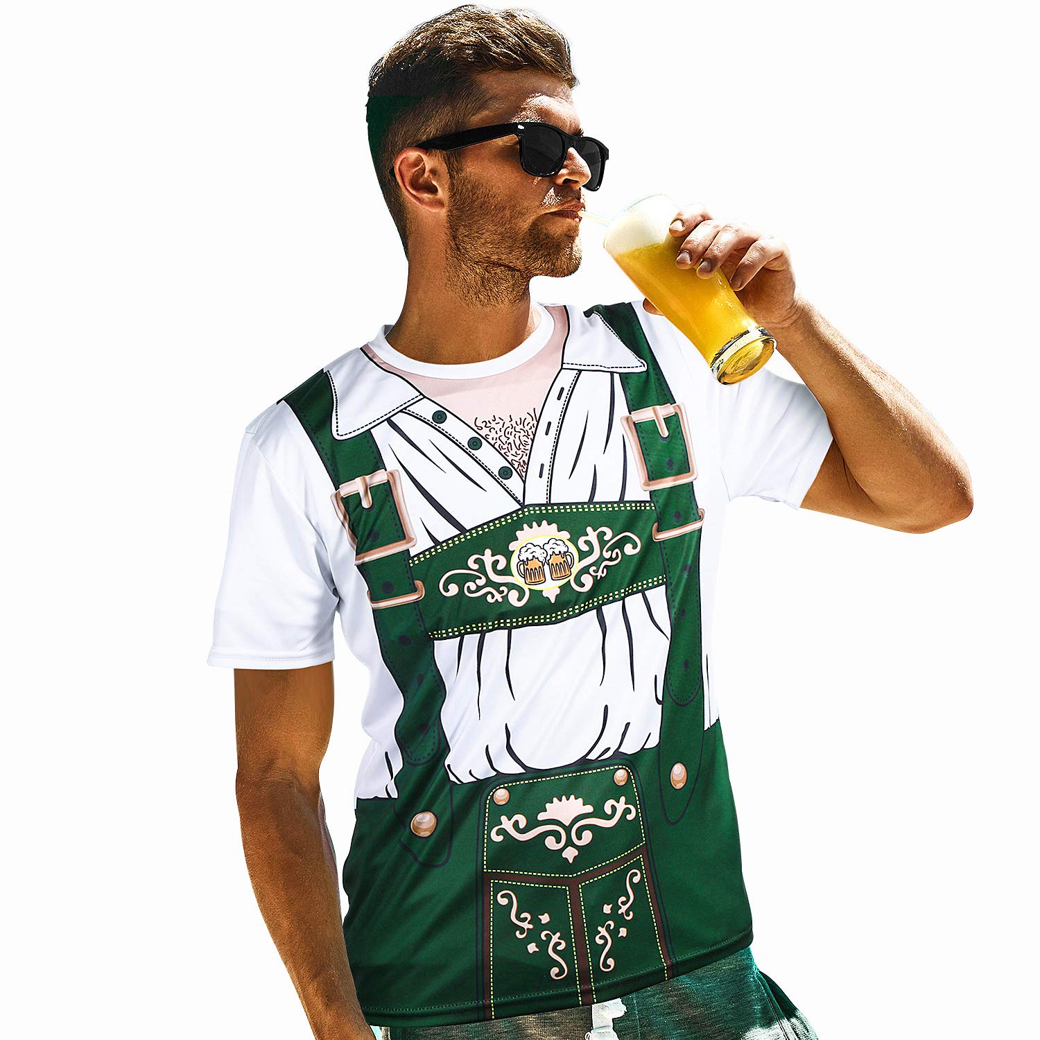 Blulu Oktoberfest Men 3D Short Sleeve T-Shirt for Bavarian Beer Festival Costume