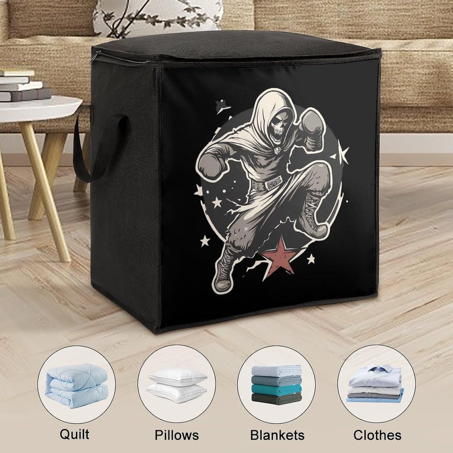 Death Boxing Punch Large Comforter Blanket Storage Bags Bins 70L Closet Organizer with Handles