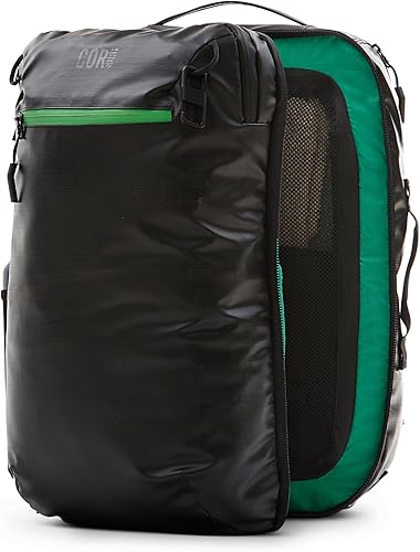 Mochila de viaje  Mochila de transporte para laptop aprobada por vuelo con bolsillos secretos para pasaporte  The Island Hopper de Cor Surf, Negro,