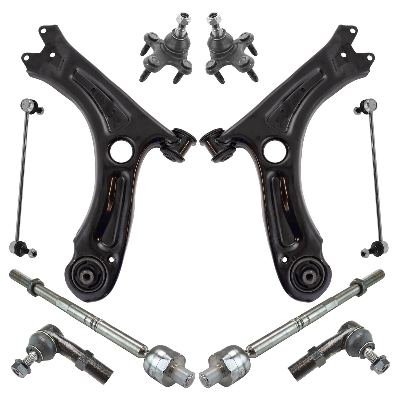 TRQ Front Steering and Suspension Kit Tie Rods Control Arms Ball Joints Sway Bar Links Compatible with 2011-2018 Volkswagen Jetta