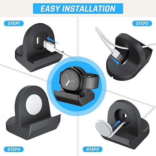 Miniatura 4 de FANPL Nuevo soporte de cargador para Google Pixel Watch, soporte de carga de silicona antideslizante para accesorios Pixel Watch (negro)