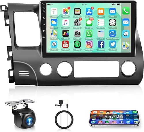 Rimoody Radio de coche Android para Honda Civic 2006-2011, estéreo para coche, navegación GPS, enlace de espejo WiFi de 10.1 pulgadas, pantalla