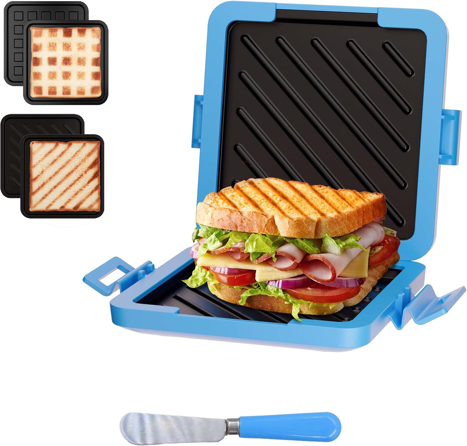 Microwave Grilled Cheese & Breakfast Maker - Fast Cook Waffle, Panini & Sandwich Press (<5 Min), Microwave Cookware, Dishwasher Safe,Easy Clean,2-in-1 Set (Blue, 2 in 1)