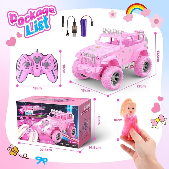 HappyGoLucky Remote Control Car for Girls, Pink RC Car with Doll, Toys for 3 4 5 6 7 8 9 10 Year Old Girls Gifts RC Jeep SUV Gifts Presents (Pink)